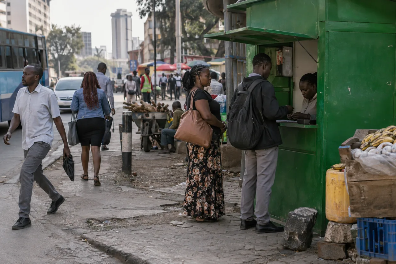 A mobile money agent kiosk on a busy Nairobi street