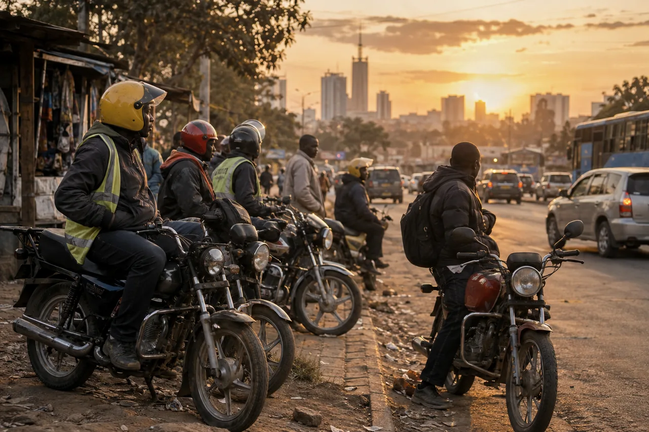 Boda boda riders waiting at a roadside stage in Nairobi