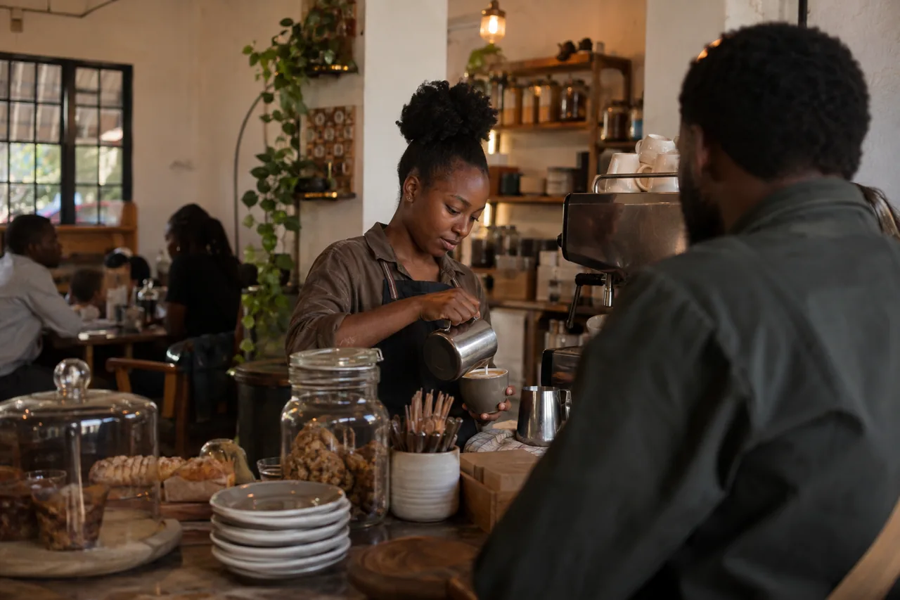 A cafe owner behind her counter in Nairobi