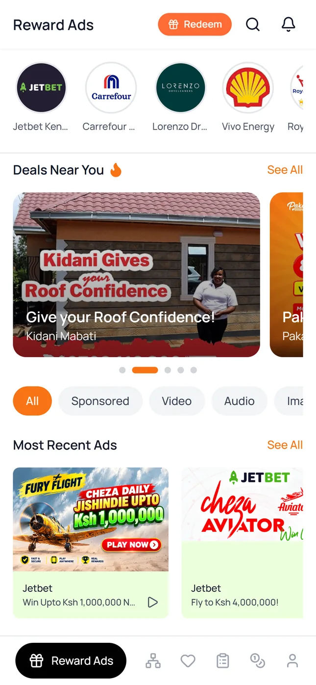 Teleeza Reward Ads, signed in: brands, Deals Near You and the most recent reward ads